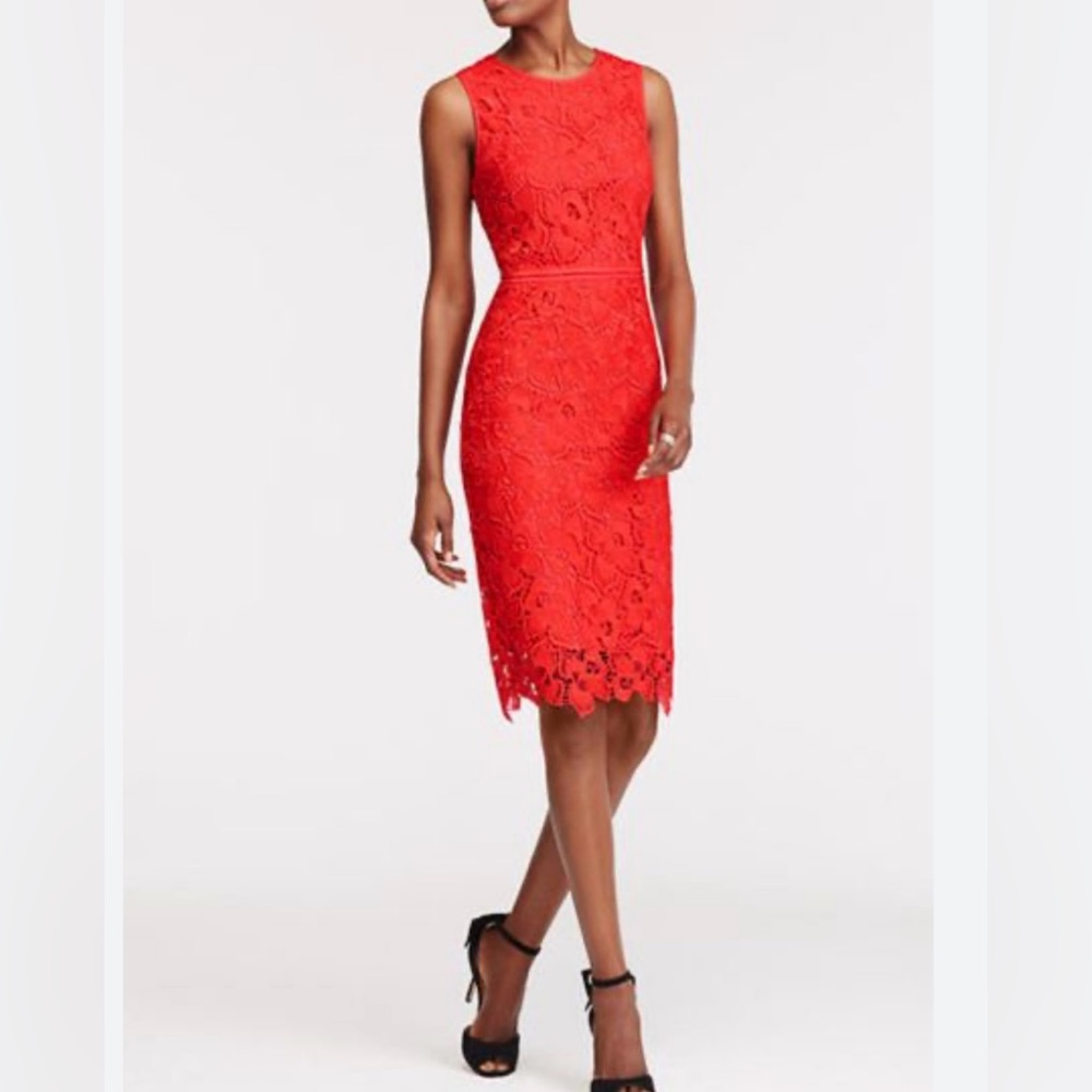 Ann Taylor Vibrant Red Lace Midi Dress